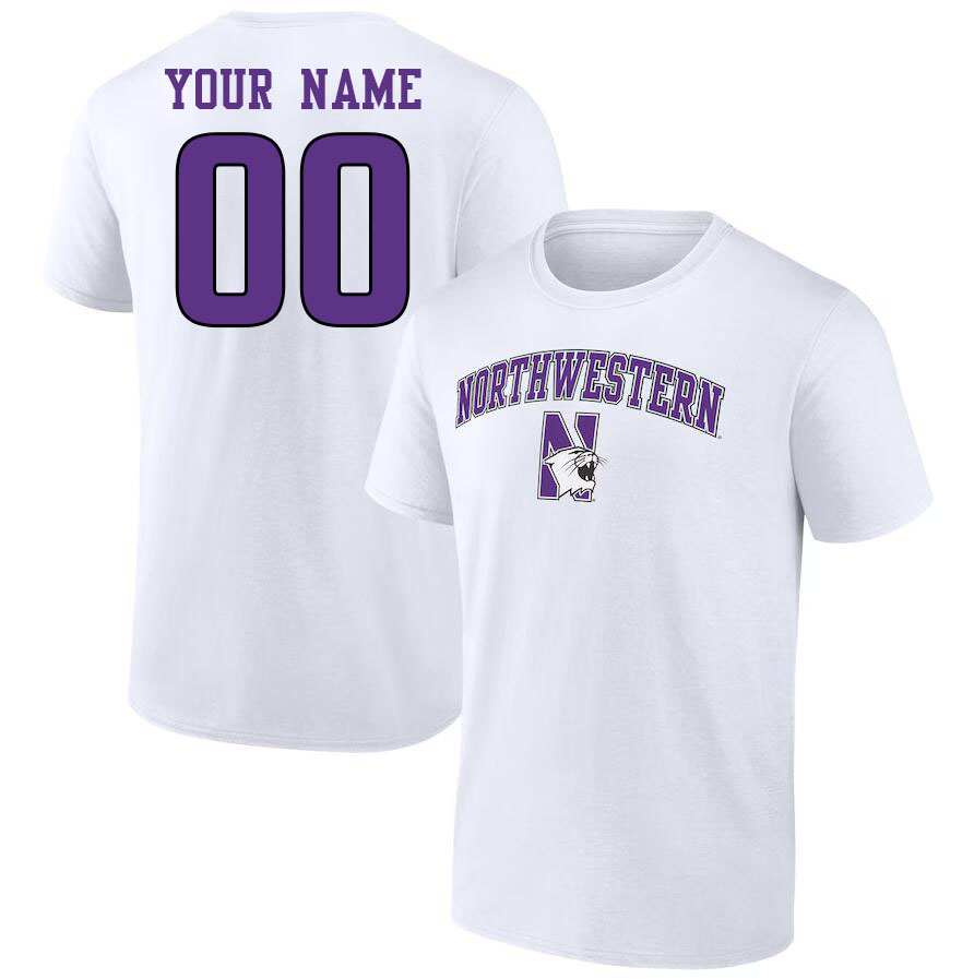 Custom Northwestern Wildcats Name And Number Tshirts-White